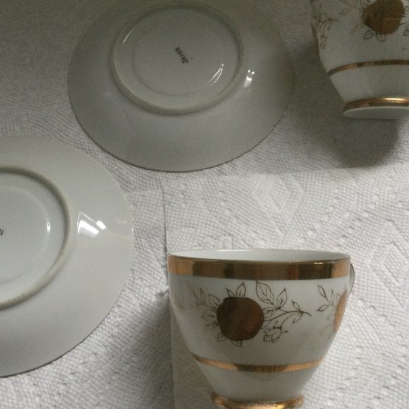 Japanese porcelain tea coffee cup saucer set of two gold - Picture 4 of 5